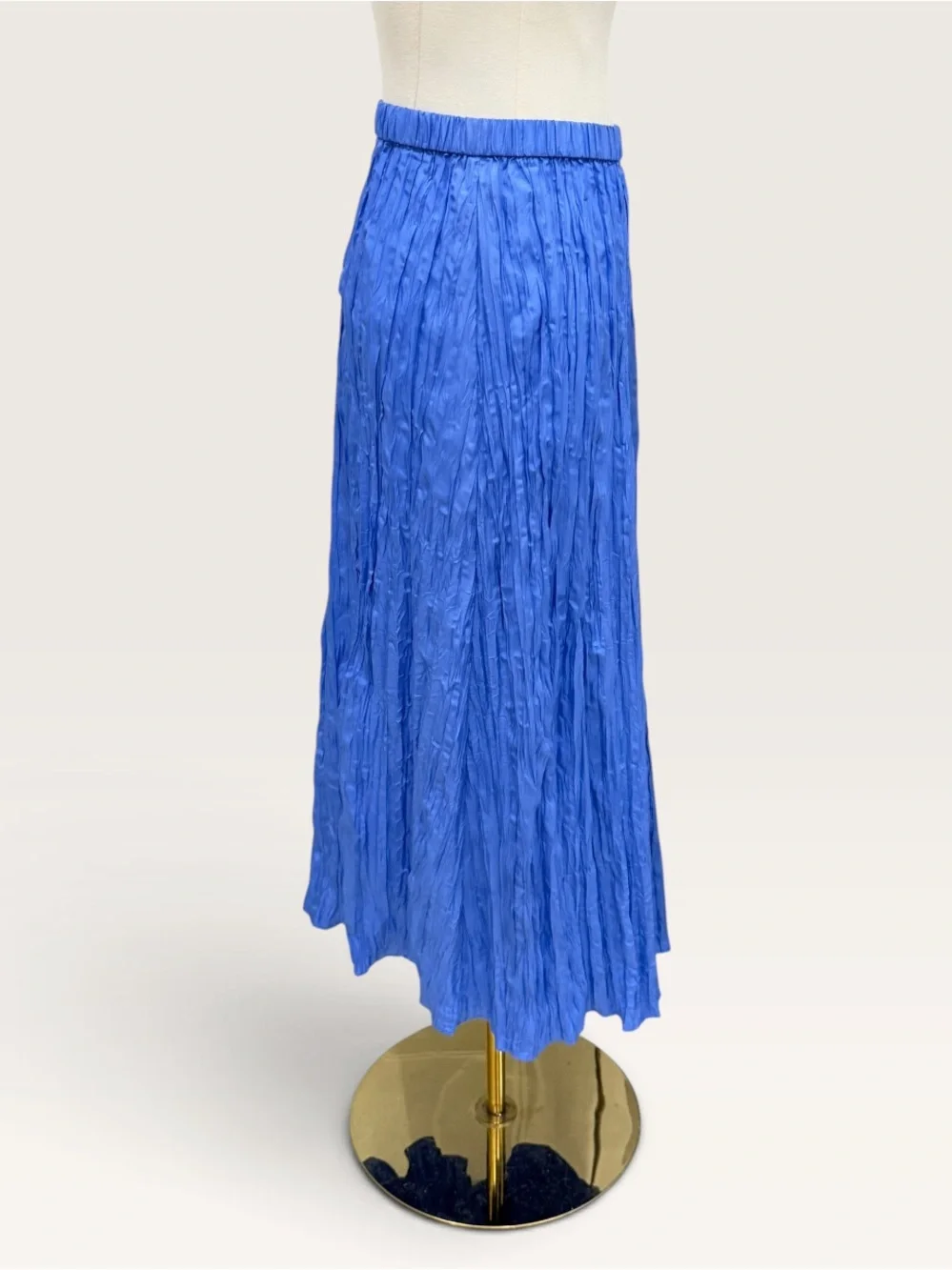 EILEEN FISHER Crushed Silk Pleated A-Line Maxi Skirt XS Ultramarine Blue NWT